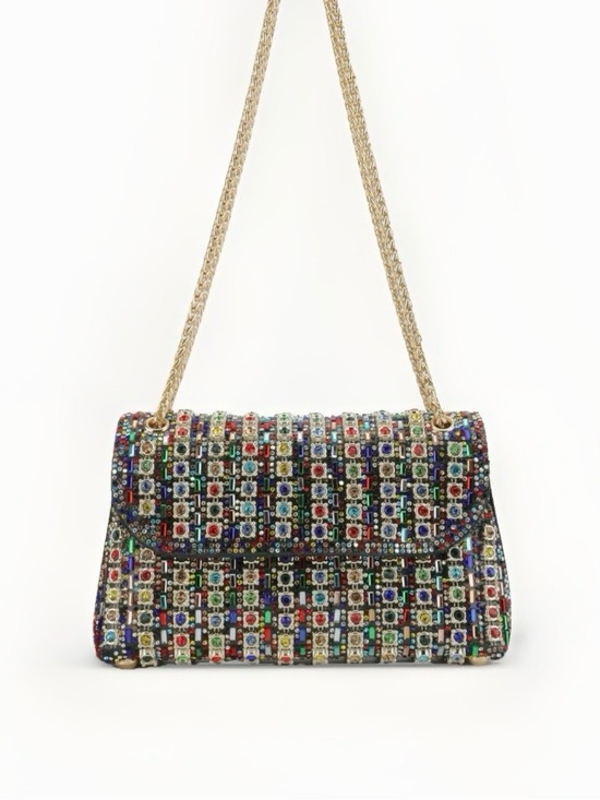 Lauren Lorraine Handbags - LaurenLorraine Celine Jeweled Shoulder Crossbody Bag Multicolor Chain Strap